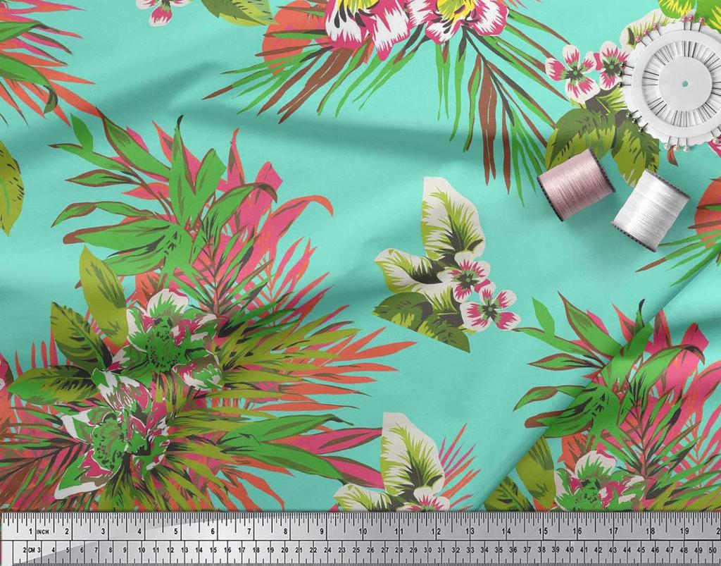 Soimoi Хлопчатобумажный батист с листьями и цветочным принтом лилии, метр швейной ткани, 42 дюйма