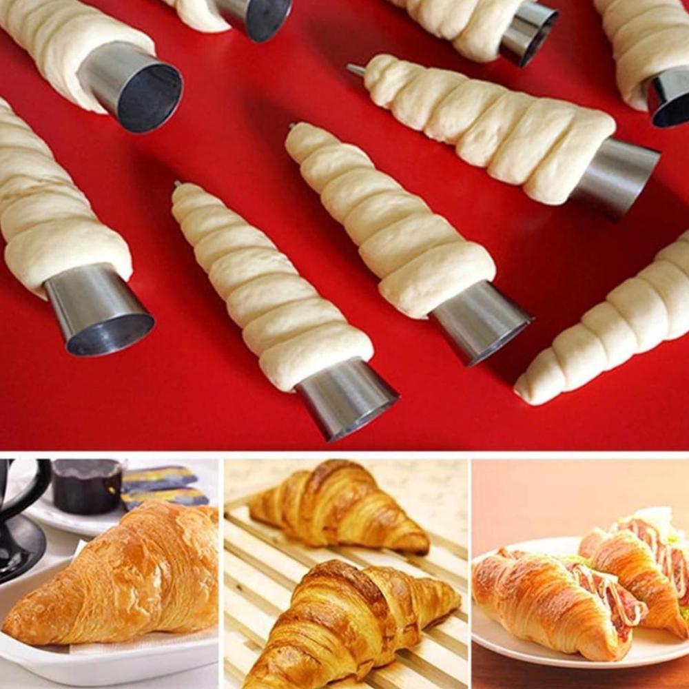 12pcs Cream Horn Cones Tubes Cannoli Tubes Stainless Steel Conical Croissant Pastry Baking Moulds,Cannoli Form Roll Mold Corner Shaper for Daily Use