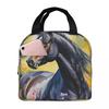 Enchanted Black Horse In Flowers Print Insulated Lunch Bag for Women Children Portable Food Boxes Thermal Lunch Box Tote