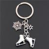 Fashion Vintage Skates Snowflake Pendant Key Ring Skating Key Chain Keychain Jewelry Christmas Gifts