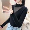 Lace Half High Collar Thin Jumpers Large Size Slim Bottoming Shirts Spring Autumn Mesh Stitching Knitted Sweater Tops