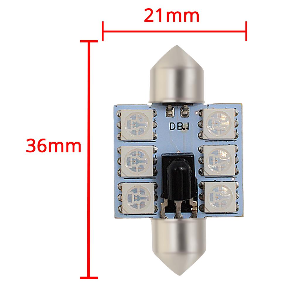 2X C5W Car Led RGB 5050 6SMD 31/36/39/41mm Festoon Dome Car Door Lights Automobile Remote Controller Colorful Reading Lamps Roof Atmosphere Bulbs