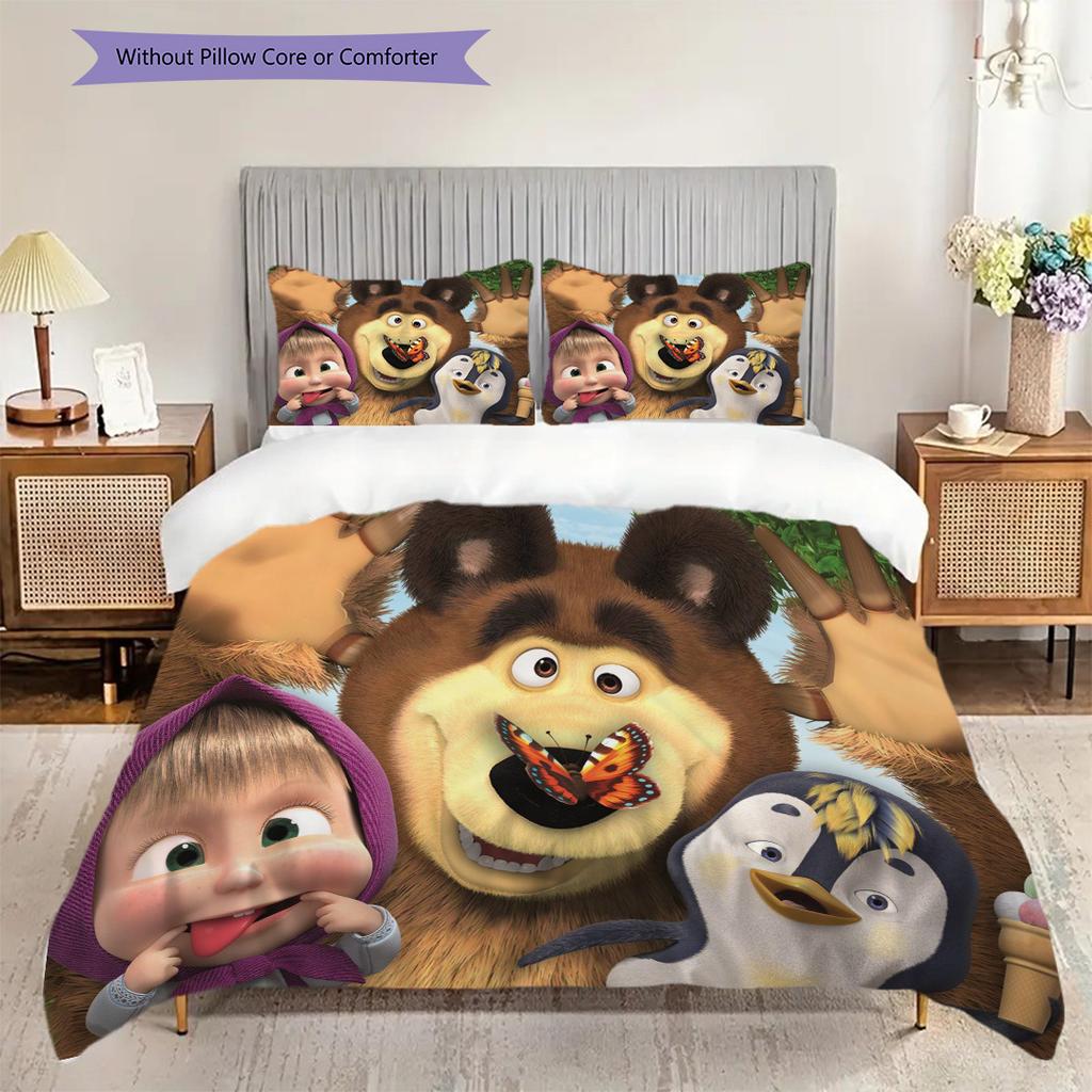 Russian comedy animation Masha and the Bear Comfortable Duvet Cover and Pillowcases (1 duvet cover + 2 pillowcases, duvet insert not included) T5