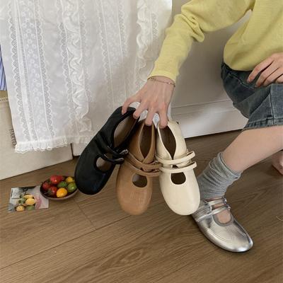 2025 новая корейская версия женской обуви ретро и повседневные туфли Мэри Джейн на плоской подошве с мелким вырезом одинарные туфли