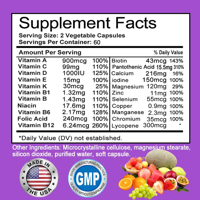 Multivitamins Supplement, With Magnesium, Niacin, 120 Capsules Per Bottle, Vegan