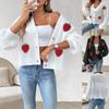 Women's New Autumn Winter Wool Three-dimensional Strawberry Splicing Cute Style Sweater Cardigan Button Jacket