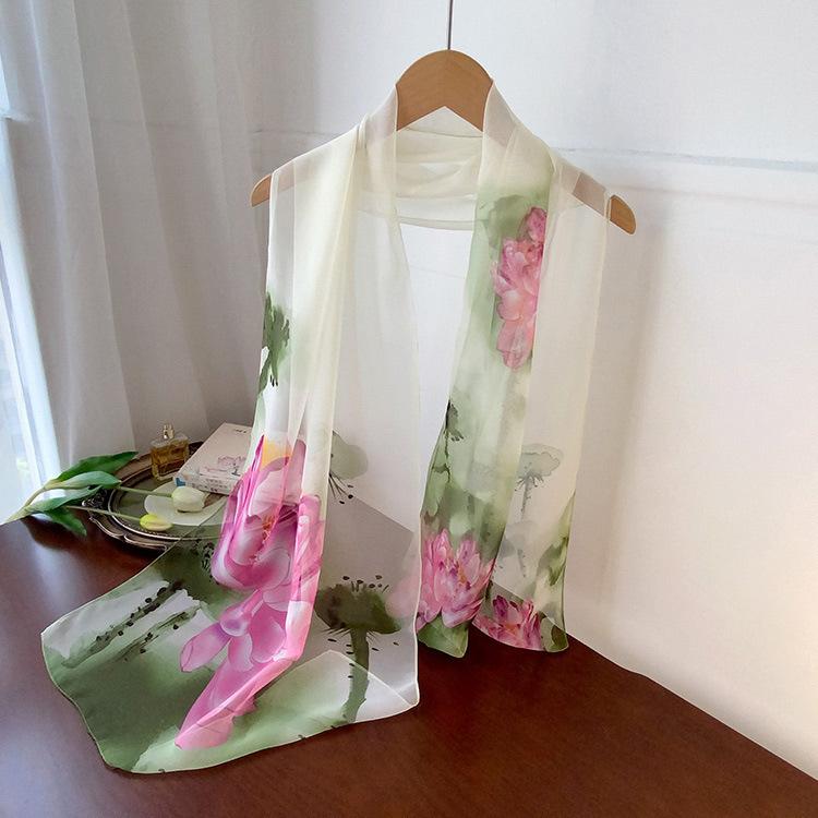 Spring Style Cicada Wings Long Silk Scarf for Women Spring and Autumn Thin Style Fashionable and Versatile Georgette Multi-color Printed Long Scarf