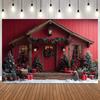 Merry Christmas Red Green Door Window Indoor Photography Background Wreath Gifts XmasTree Family Party Decor Photo Backdrop prop5