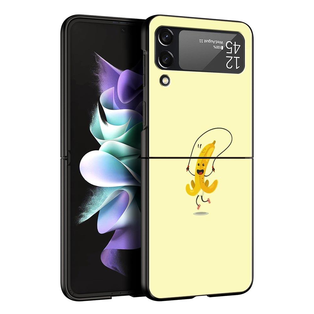 Забавный Чехол-Блокнот с Укусом Яблока и Банана из Твердого ПК для Samsung Galaxy Z Flip 7 6 5 4 Черная Крышка для Galaxy Z Flip 3 Складные Чехлы-Сумки