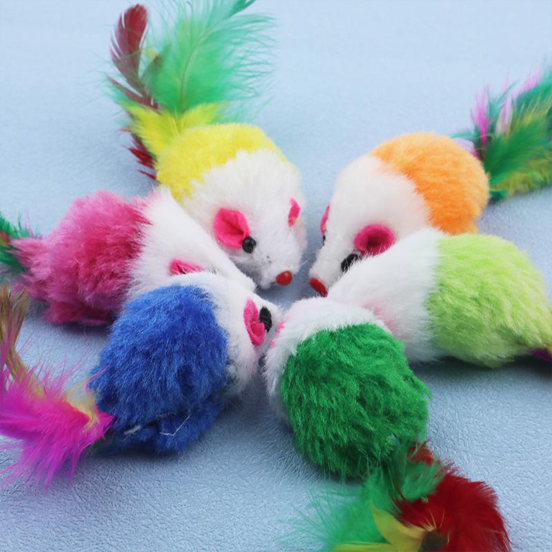 Cat Toy Plush Little Mouse Cat Self-satisfied and Resistant To Scratching and Biting Simulated Mouse Colorful Feathers