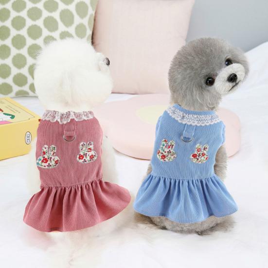 Платье для домашних животных, мягкое и удобное платье принцессы для кошек, собак, кролика с цветочным узором и тяговым кольцом на весну и лето