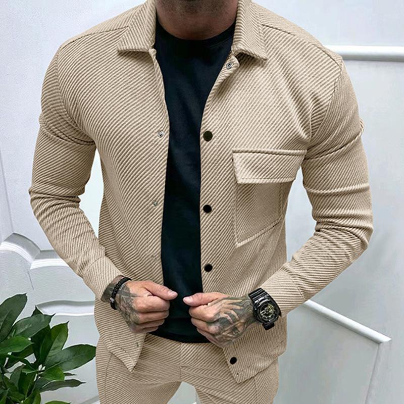 Men's Fall Casual Jacket Heavy Twill Lapel Long Sleeve Button Down Solid Slim Fit