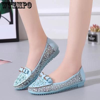 Весенне-летние туфли без шнуровки. Удобные кружевные дышащие туфли на плоской подошве. Женская однотонная повседневная обувь с сетчатым бантом.