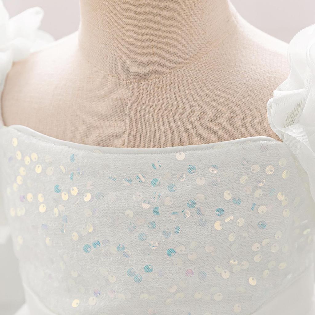 Новое платье принцессы с пышными рукавами из пайеток для младенцев и малышей с 3D аппликацией и сеткой.