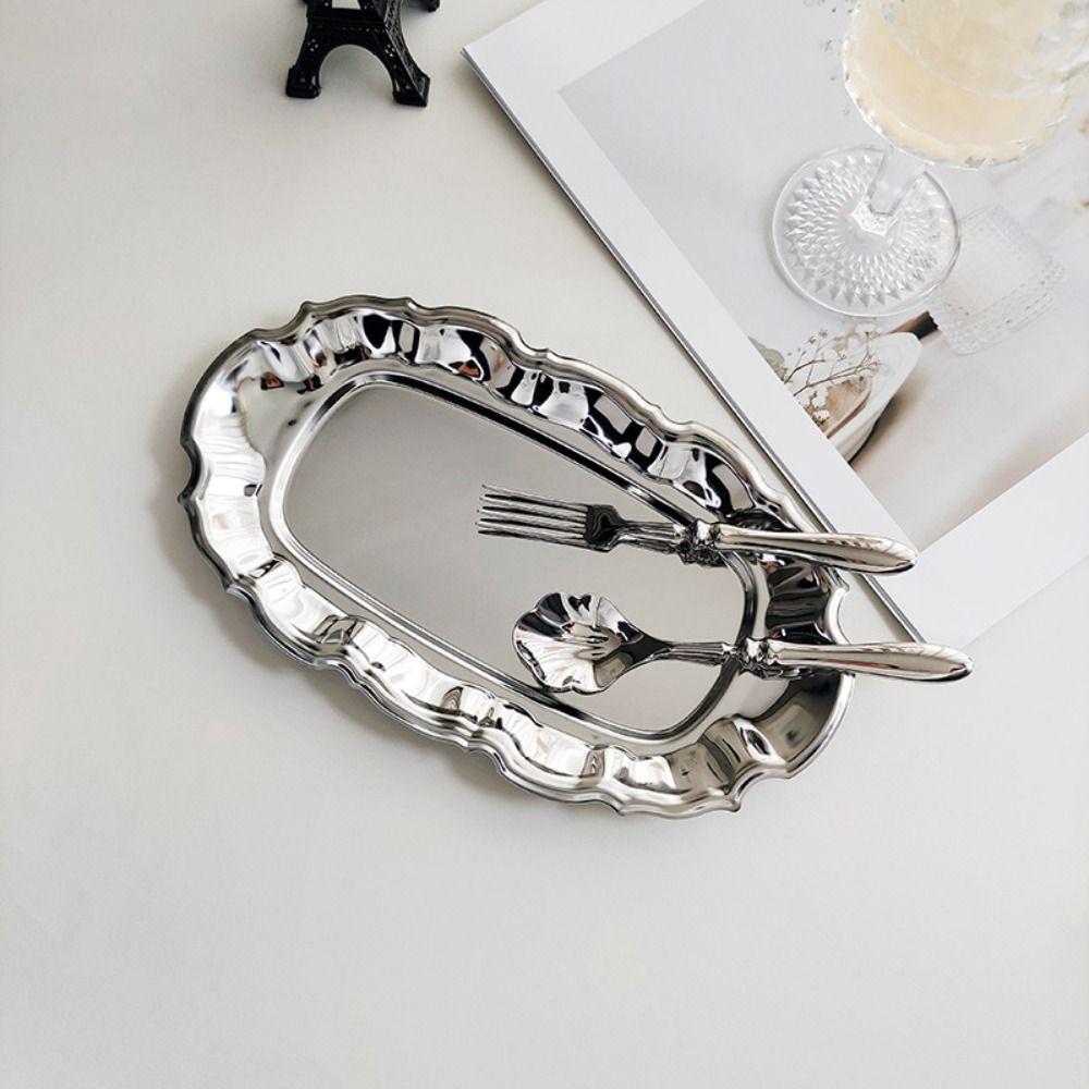 Irregular Cake Tray Stainless Steel Jewelry Storage Plate Vintage Dessert Plate Home Decoration