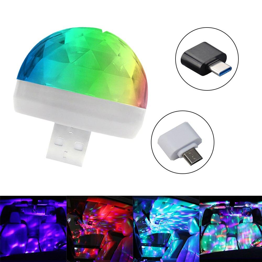 Автомобильная светодиодная авто лампа USB окружающее освещение DJ RGB мини красочный музыкальный звуковой свет интерфейс USB-C интерфейс Apple интерфейс для праздничной вечеринки караоке
