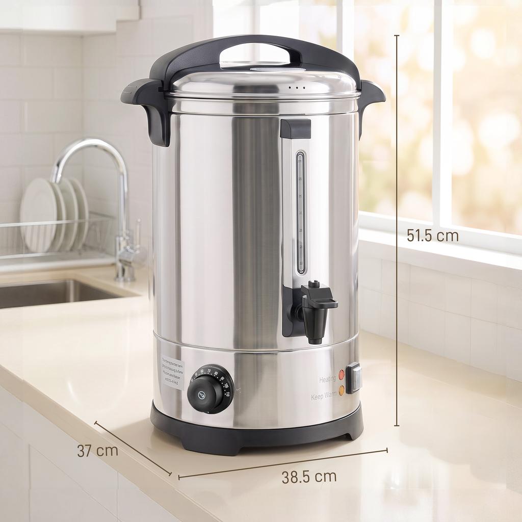 13L Catering Urn, 2500W Stainless Steel Hot Water Boiler Dispenser with Thermostat, Keep Warm Function and Easy Pour Tap