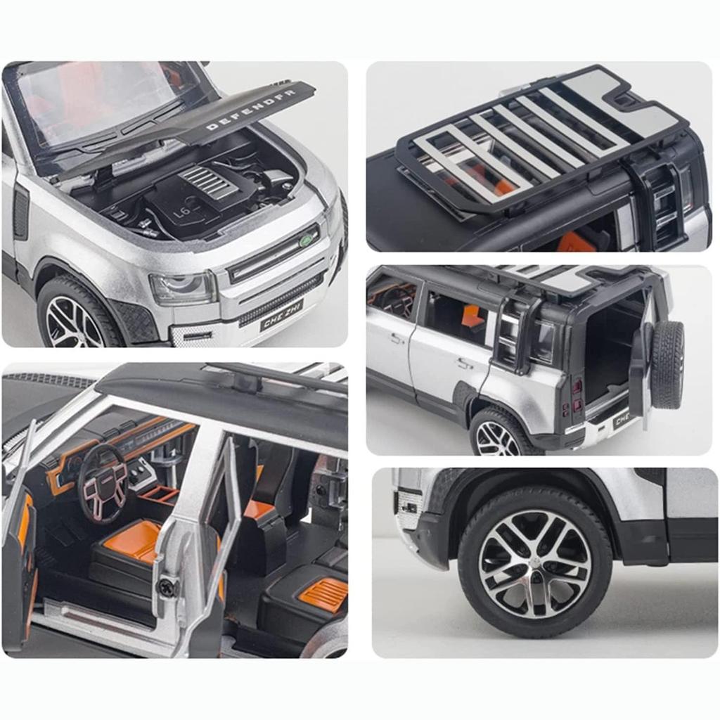 Масштаб 1/24 Land Rover Defender SUV, металлический литой под давлением игрушечный автомобиль из сплава, модель автомобиля со звуком и светом для мальчиков, детей, подарок, транспортные средства, коллекция хобби