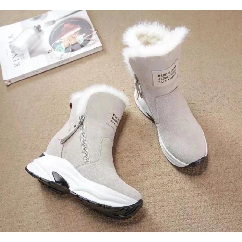 Fashion Wedge Shoes Women Suede Snow Boots Warm Plush Slip-on Zipper Fashion Woman Winter Women's Shoes Mid-Calf Ladies Platform Booties