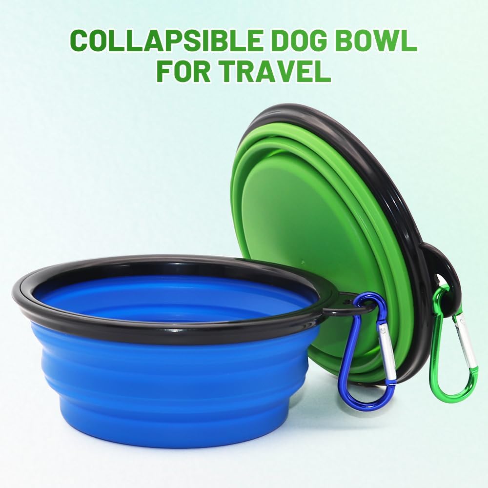 Dog Bowl Pet Collapsible Bowls, 2 Pack for Cats Dogs, Portable Pet Feeding Watering Dish for Walking Parking Traveling with 2 Carabiners