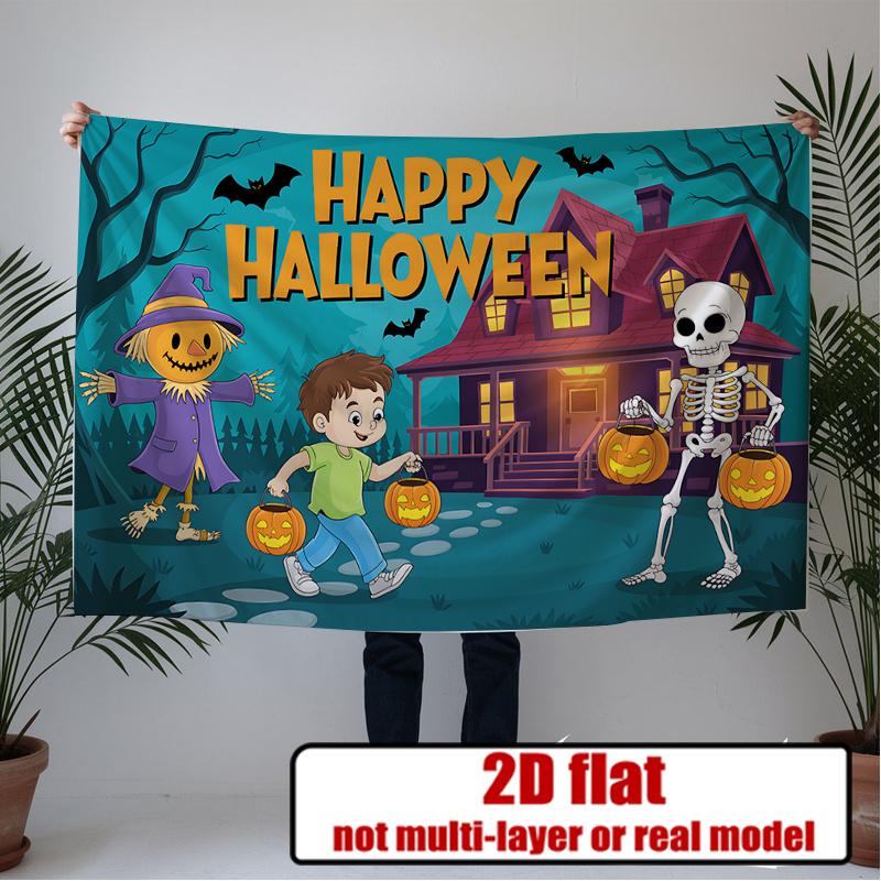 Party Backdrop Halloween Flat Skeleton Pumpkin Scarecrow Hanging Wedding Photo Background Decor Front Door Decor