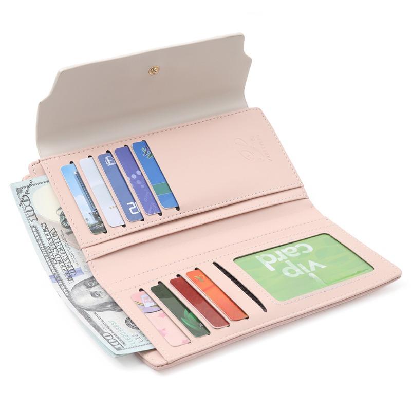 PU мягкий складной женский длинный кошелек с пряжкой-цветком