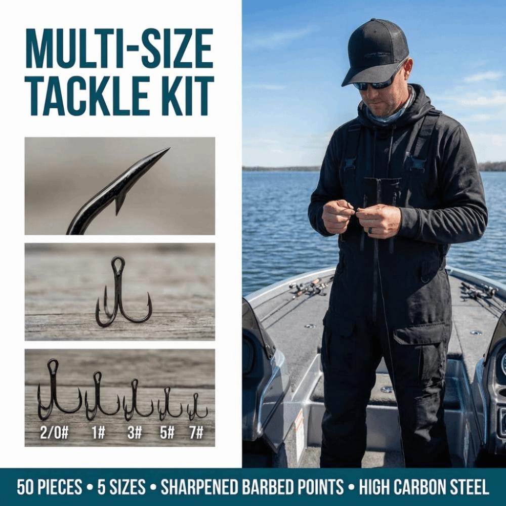 50PCS with Barbed Fishing Treble Hook Sharpened Round Bend Hook Treble Hook Fishing Enthusiasts