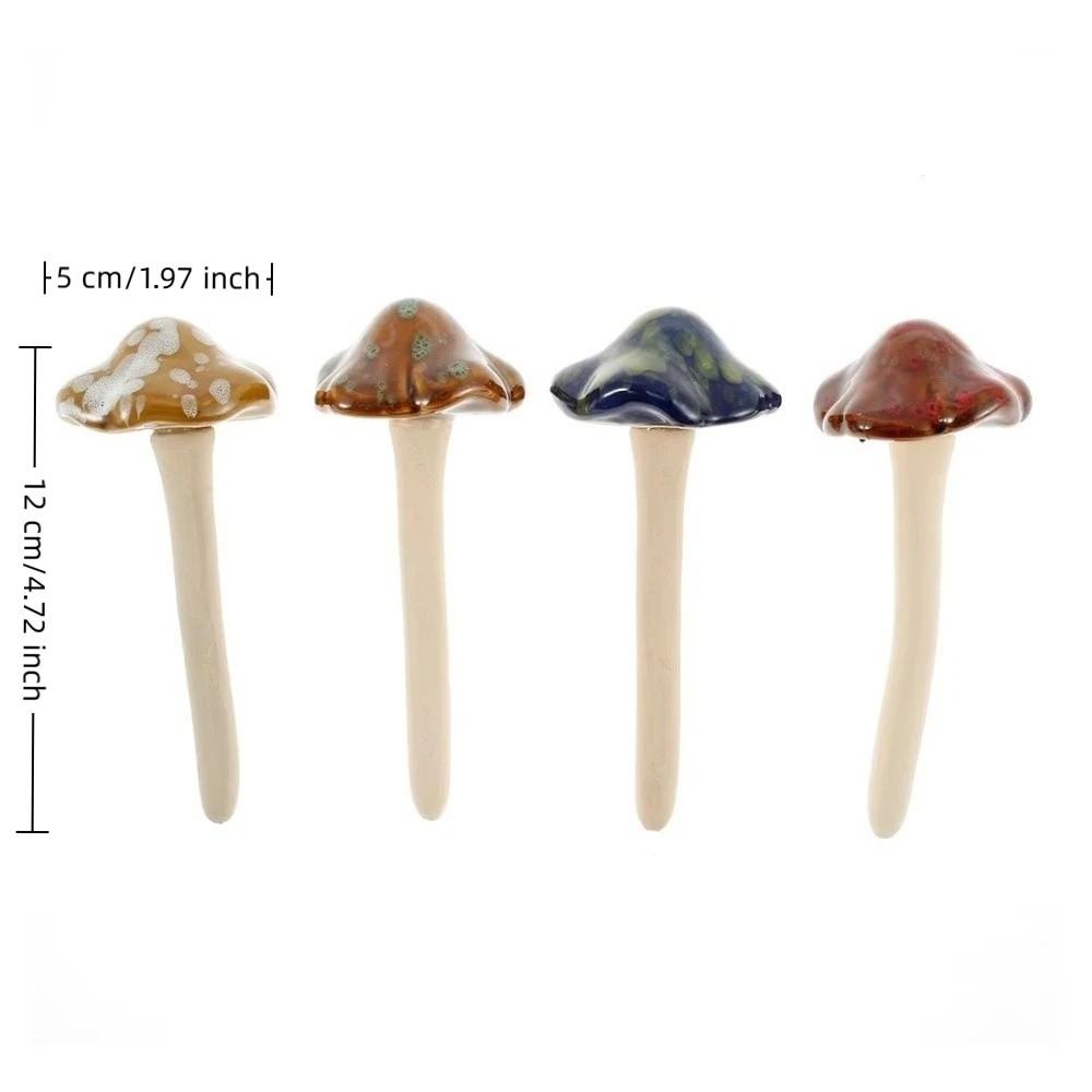 4PCS Ceramics Pottery Sculpture Realistic Mushroom Sculpture Flower Pot Decoration