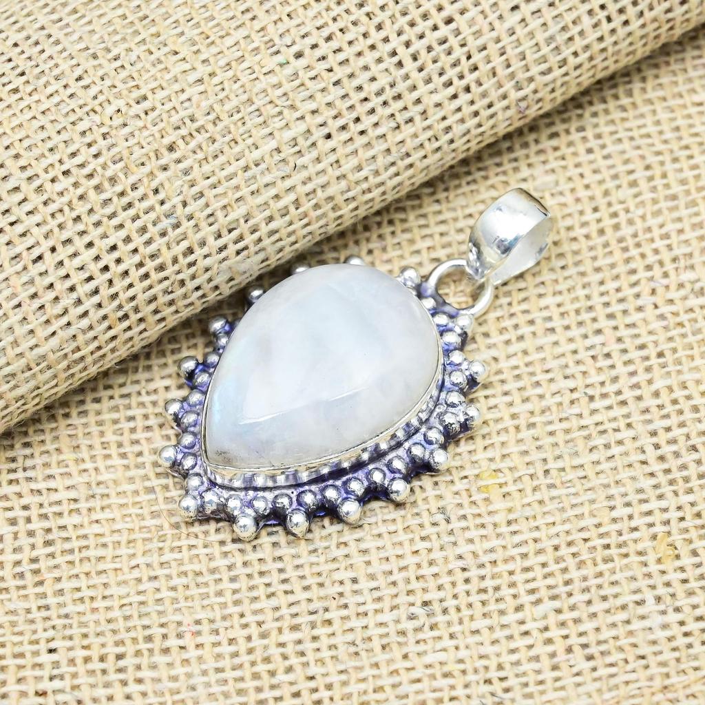 Rainbow Moonstone Handmade Solid 925 Sterling Silver Jewelry Anniversary Pendant For Her