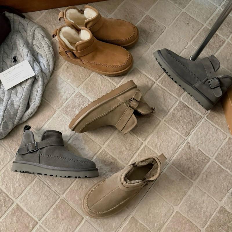 Womens Winter Short Snow Boots With Buckle Round Toe Warm Wool Fur Lined Slip Resistant Rubber Sole