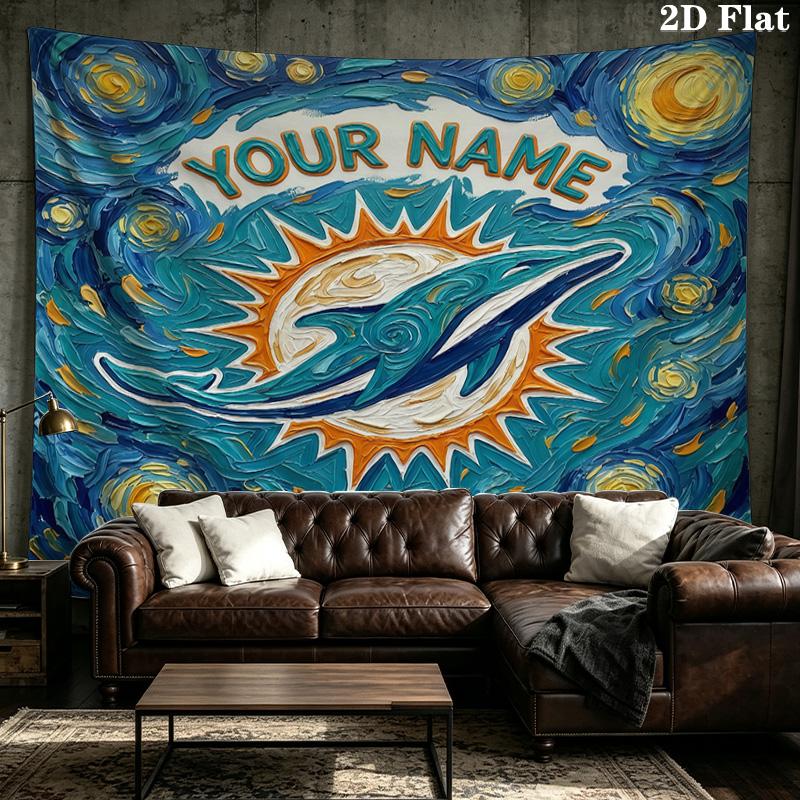 Custom Name Miami Dolphins2 Printed Tapestry – Wall Hanging for Bedrooms, Dorms, and Home Decor