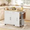Island Central Kitchen With Foldable Tabletop Wheels 2 Drawers Soft Close Doors Towel Rack White