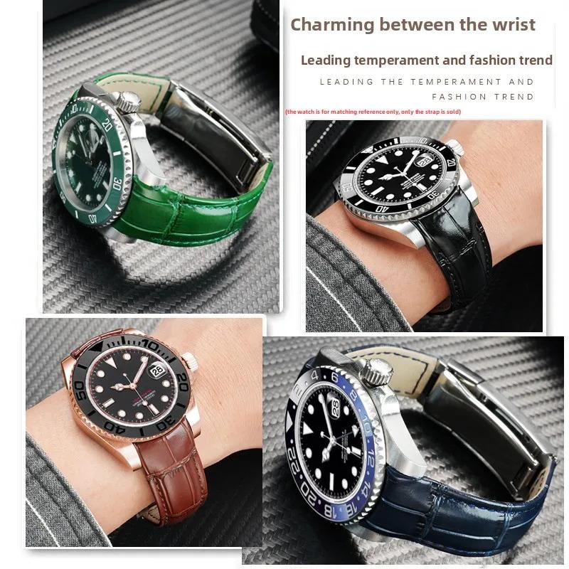 Изогнутый ремешок для часов 20 мм Original Style Для Rolex Water Ghost Натуральная кожаный ремешок GMT Submariner Daytona мужской браслет