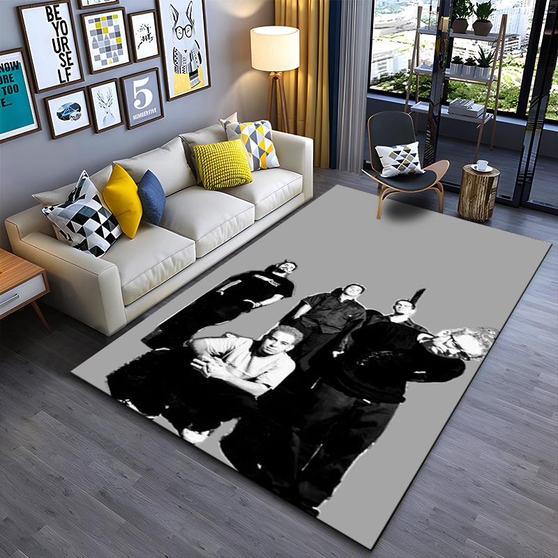 Rock Music Area Rug, Linkin Park Gray Background Band Group Photo Black White Print, Music Fan Room Decor, Non-Slip Mat