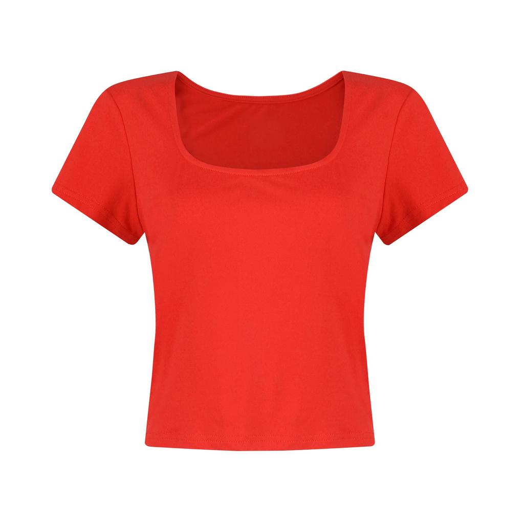 New Women's Fit Solid Color Short-Sleeved Summer Square Collar Casual T-Shirt For Women