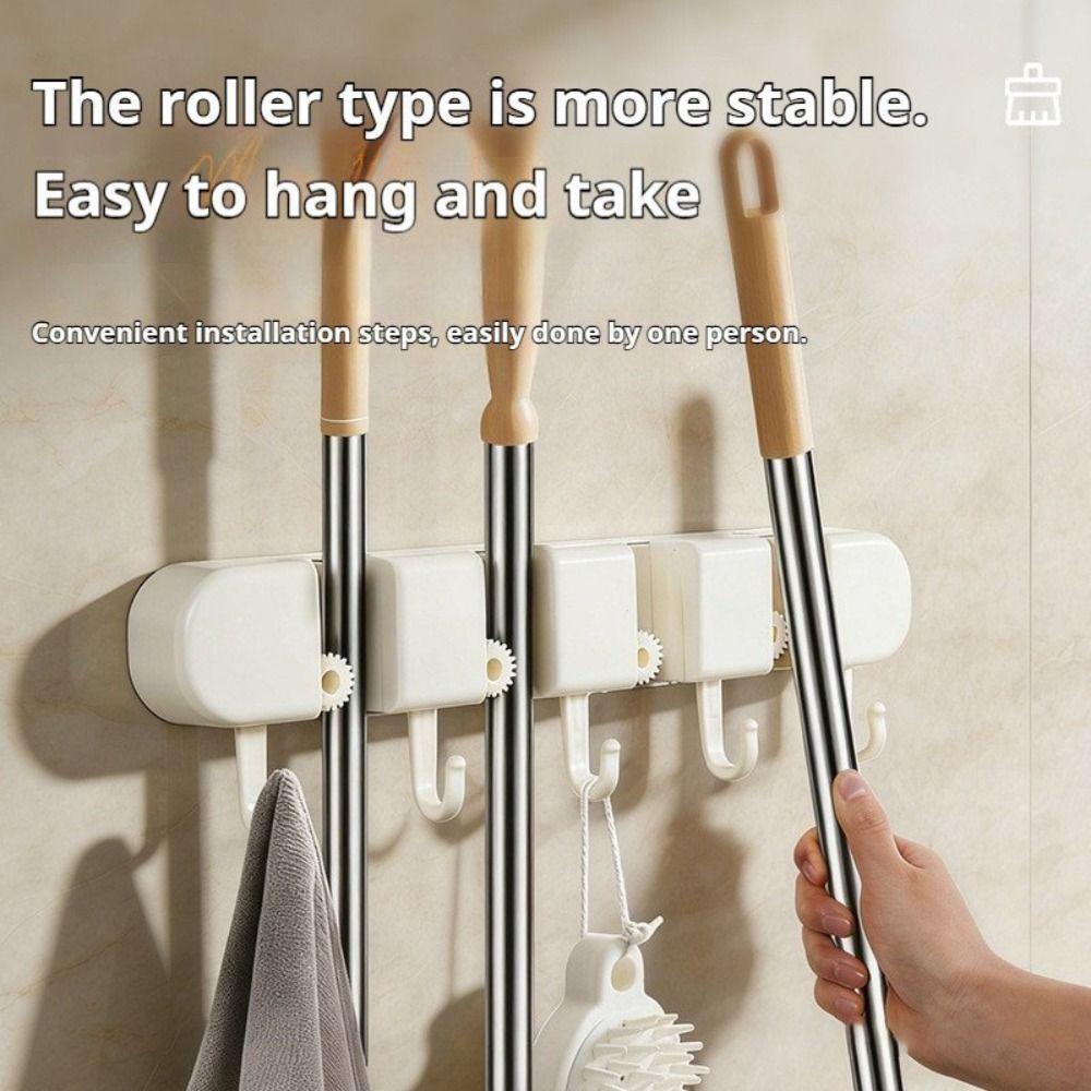 Wall Mounted Mop Clip Automatic Adjustable Mop Storage Rack New Mop Holder
