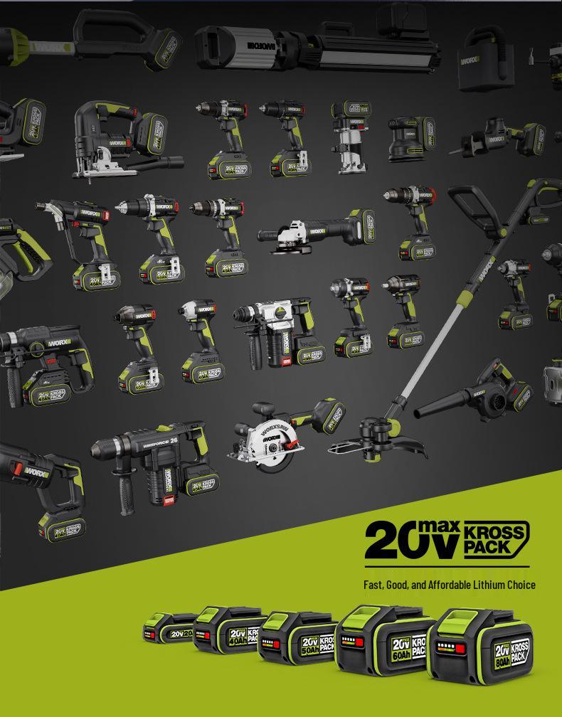 WORX WU384 20В Бесщеточный Литий-ионный Электрический Перфоратор - Легкий, Двойного Назначения, Оригинальный Продукт