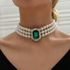 Multi Layered Simulated Pearl Green Crystal Choker Necklace Collar Statement Boho Clavicle Chain Necklace Women Jewelry