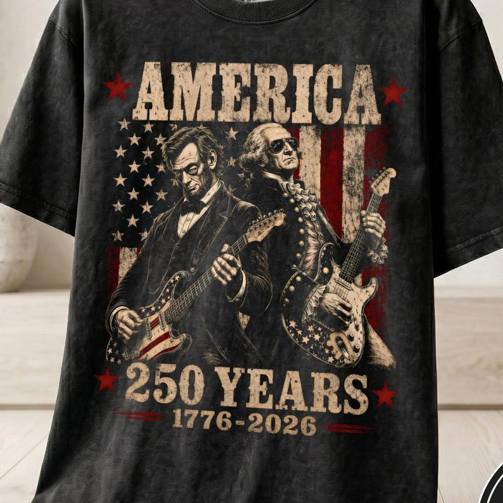 America 250 T-Shirt and kids tshirt | Patriotic Founding Fathers Rock & Roll Guitar Tee | USA 250th Anniversary History Gift for Him