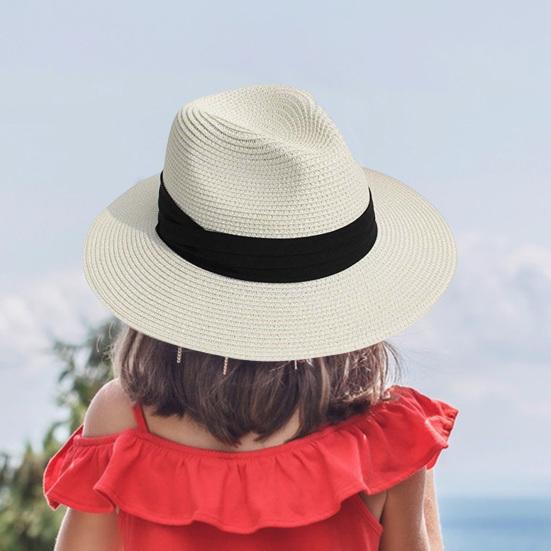Beach Straw Hat Solid Color Wide Brim Sunshade Anti-UV Breathable Foldable Color Matching Summer Vacation Sun Cap Unisex Travel Hat