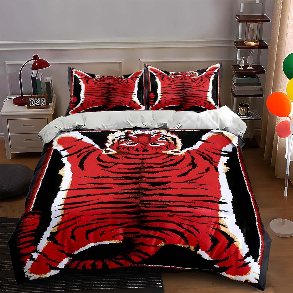 Red tiger motif Bedding Duvet cover sets Duvet covers Pillowcases gifts (1 * Duvet Cover 2 * Pillowcases, without duvet insert)