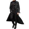 Men Trench Coat Lapel Long Sleeve Solid Color Windbreaker Double Breasted Long Style Outdoor Business Outwear