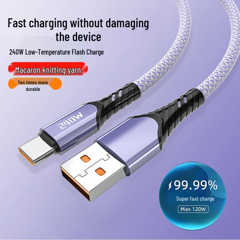 Плетеный сверхбыстрый зарядный кабель 10A 240W для устройств Huawei Honor Type-C