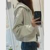 Women's Gray Hooded Zipper Cardigan - Long-Sleeve Sweater Jacket for Spring and Autumn