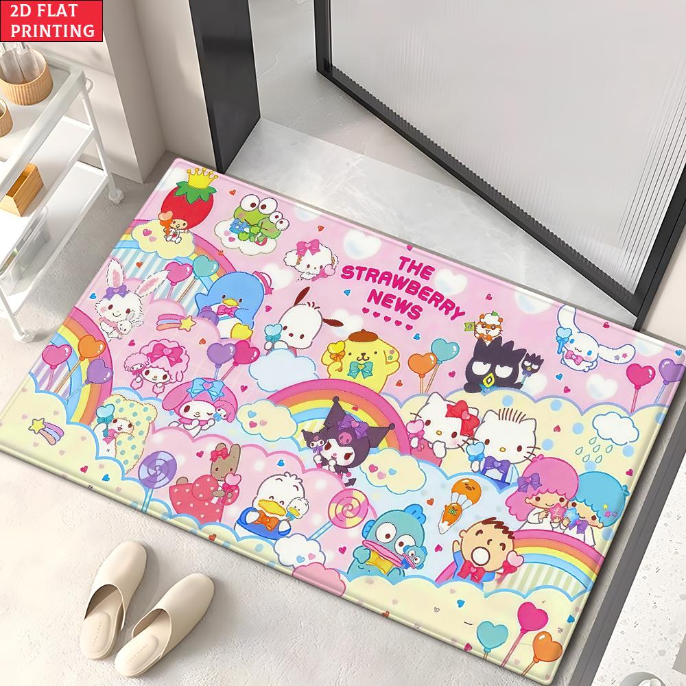 Kawaii Cute Cartoon Characters Doormat,2DPrint Non-slip Floor Mat, Entrance Rug for Bathroom Living Room Kitchen Home Decor Gift