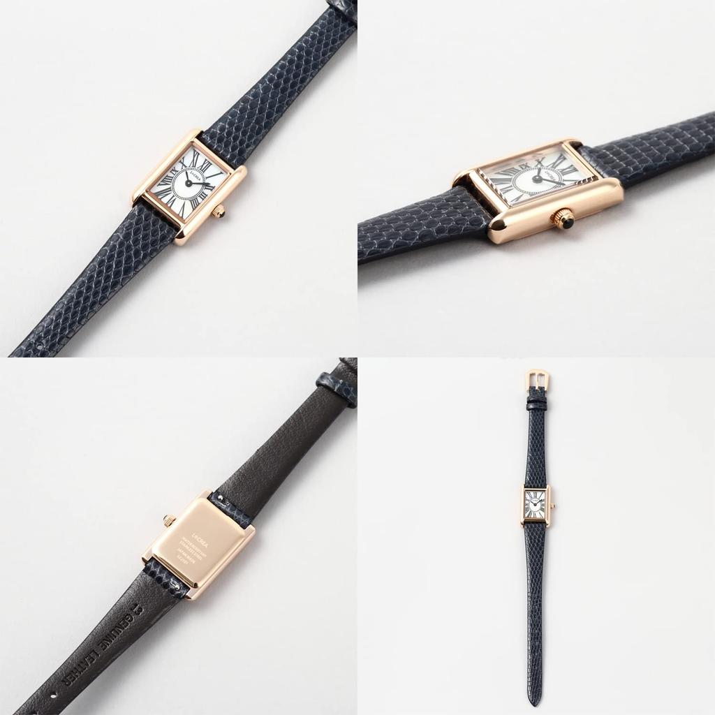 Часы на солнечных батареях LeClair Pink, изготовленные в Японии, из натуральной кожи ящерицы [LCREA], женские (PARALLELA Gold, пояс/LC2101-PGRNA)