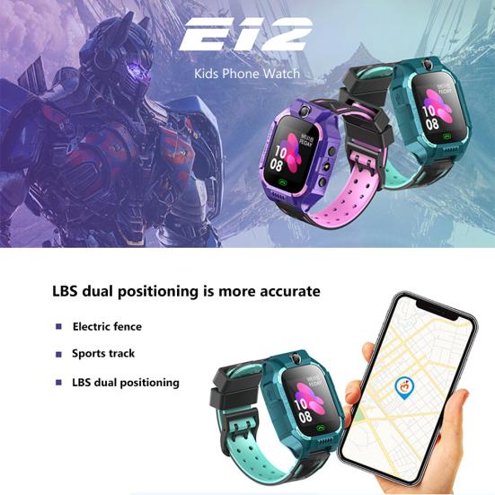 E12 Детские умные часы с функцией защиты от потери, LBS-позиционированием, кнопкой SOS, камерой и фитнес-трекером