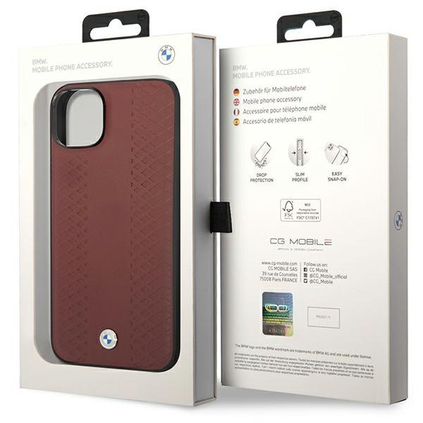Etui do iPhone 14 BMW Leather Diamond Pattern burgundowy