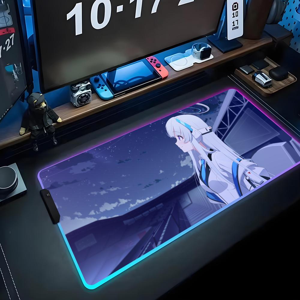 noa blue archive Mouse Pad RGB Gaming Mousepad Big LED Pad PC Desk Mat Luminous Mouse Pad Large Keyboard Mats Table Rug With