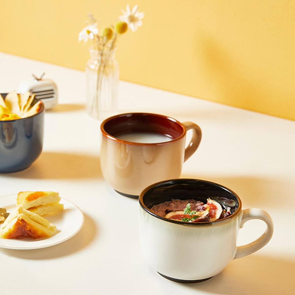 Очень большая фарфоровая кружка для овсянки с ручкой - широкая кофейная кружка, чашка для завтрака и тарелка для супа, керамическая кружка для молока, чая, фруктов, мороженого